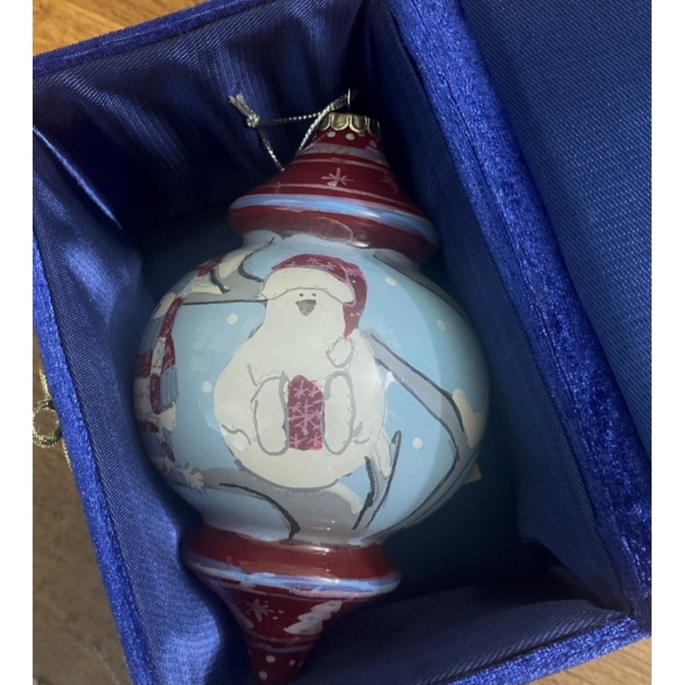 Pier 1 One Imports Li Bien Reverse Painted Christmas Ornament 2011 Penguin W/Box